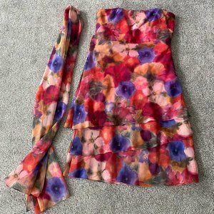 Floral strapless dress and scarf